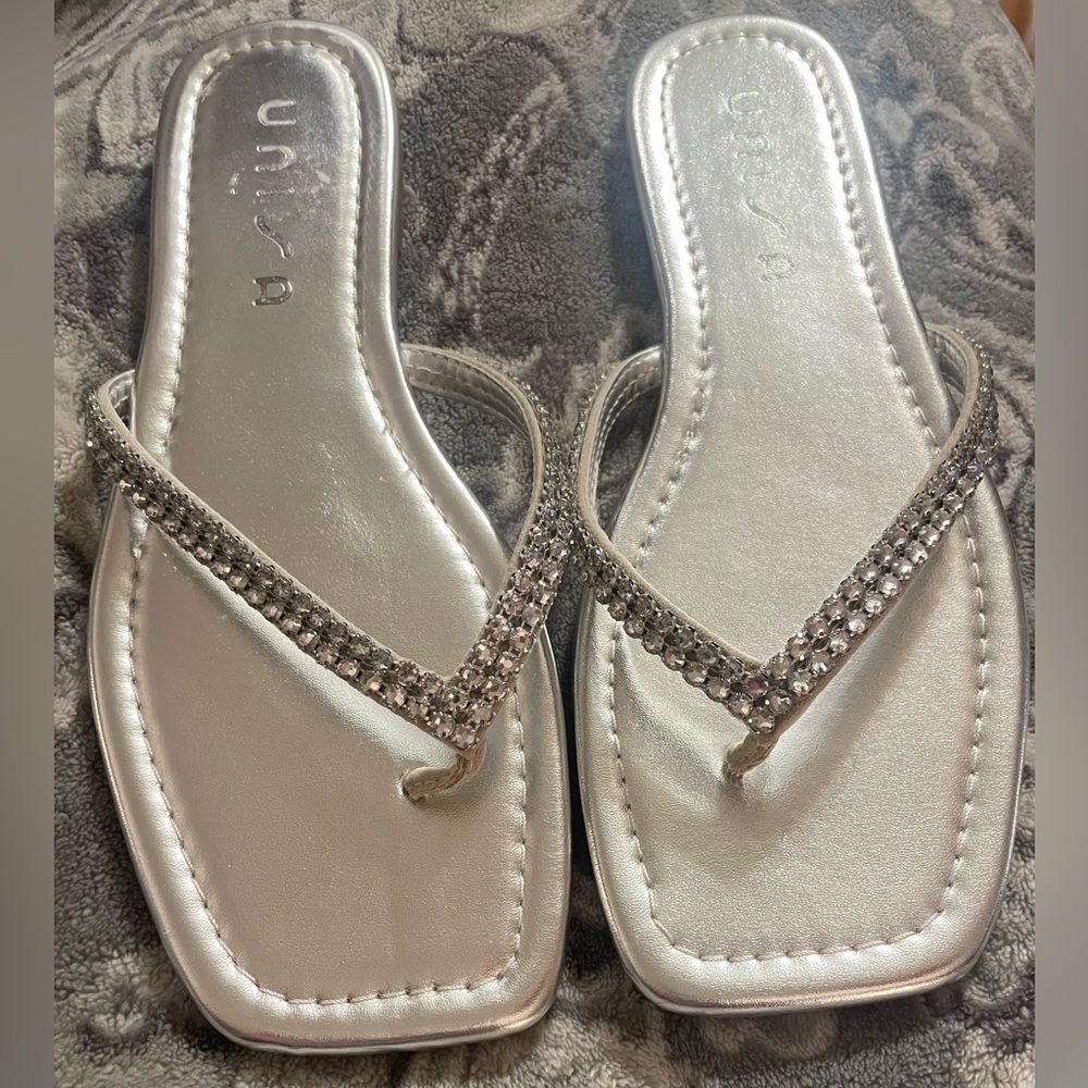 UNISA | Metallic Silver Rhinestone Sandals - Picture 7 of 9